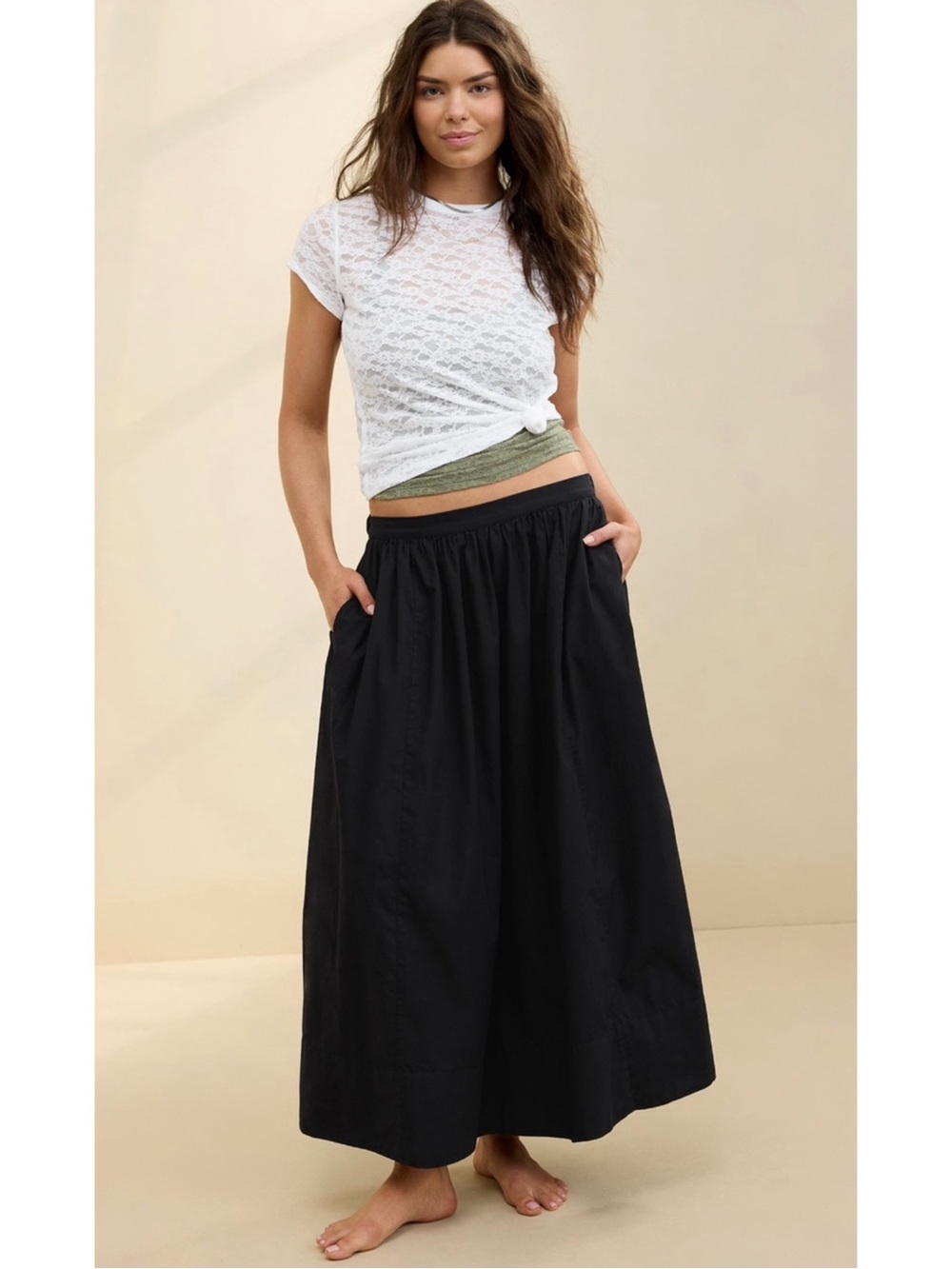 NWT Aerie The New Essential Skirt Cotton Poplin Maxi Skirt - Size Small